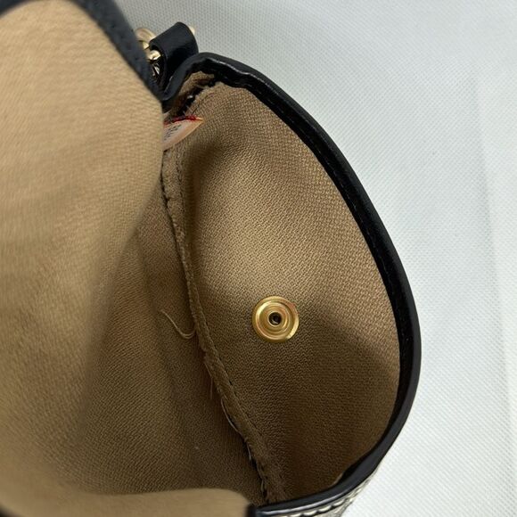 Dooney & Bourke Black Leather Gray Canvas Flap Wristlet Wallet Signature Logo - Picture 3 of 6